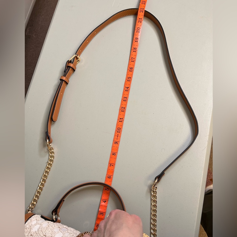 Aldo Pink and Brown Crossbody Bag with Crochet & Chain Detail Top Handle - Picture 8 of 8